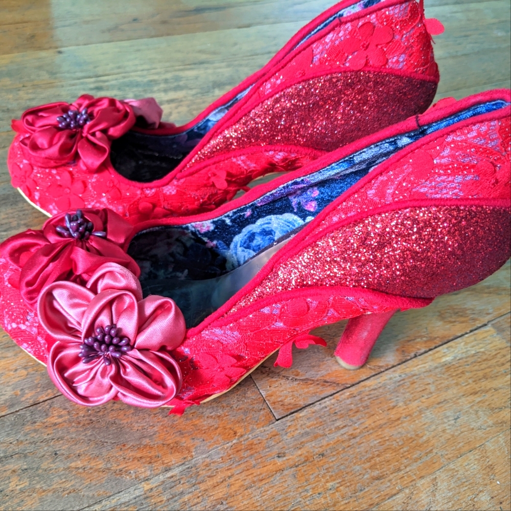 Irregular Choice Peach Melba Red Glitter Heels